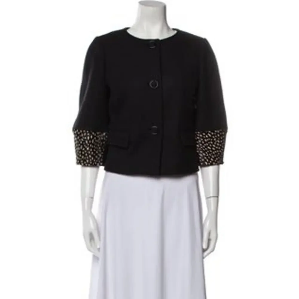 Tory Burch Peggy Calf Half Trimmed Wool Blend Jacket Black Women's Size 12